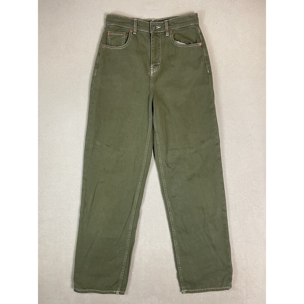Motel Denim Jeans‎ Womens S Green Straight Wide Leg High Rise Relaxed Fit